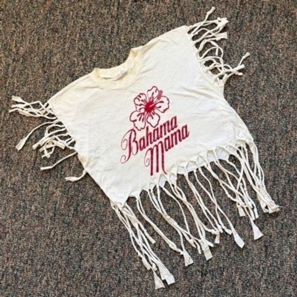 Bahama Mama Womens White Fringed Tie Dye Beach Cover Up T Shirt Top